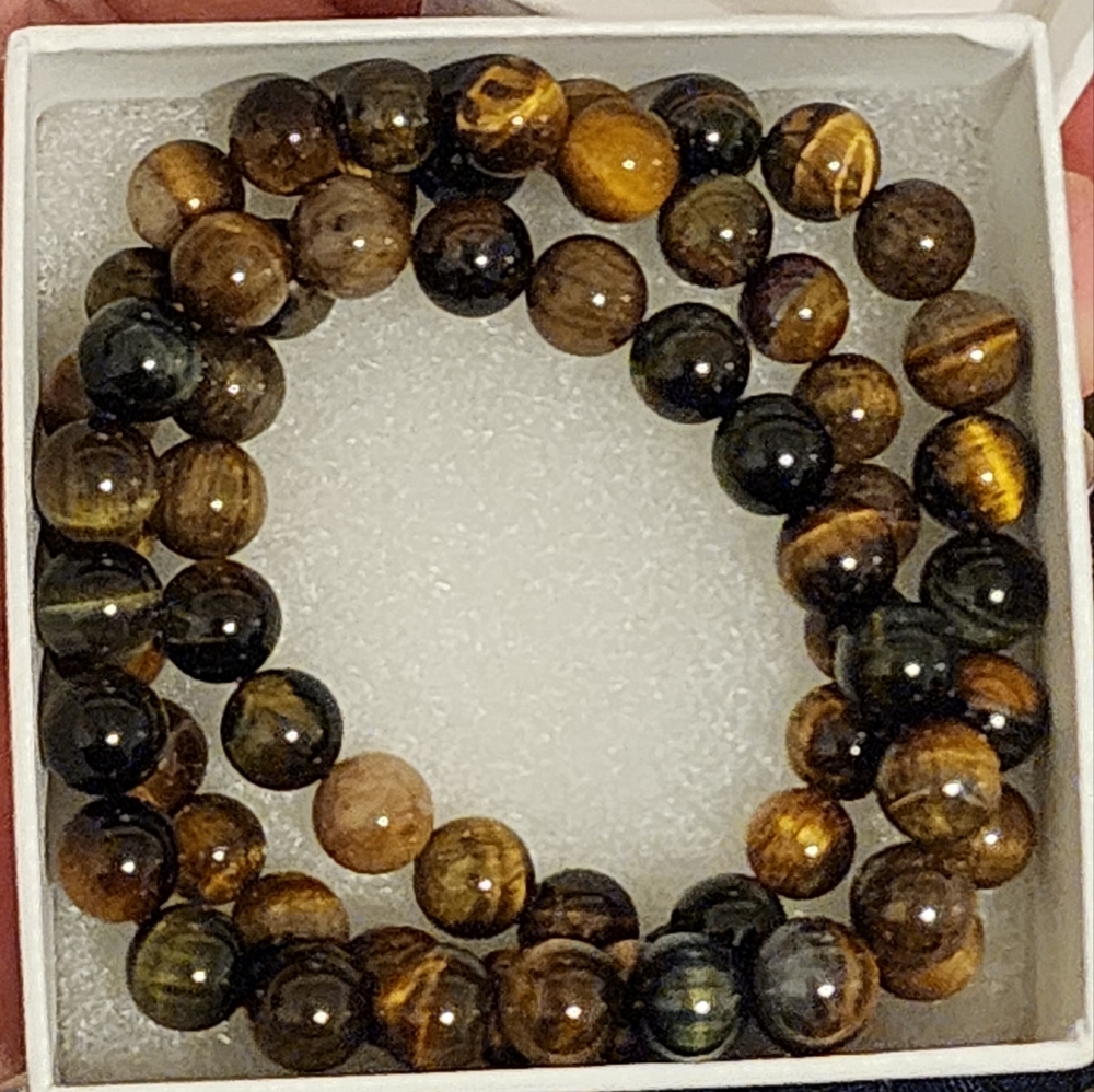 GOLD TIGER'S EYE POLISHED STONE BRACELETS (3)